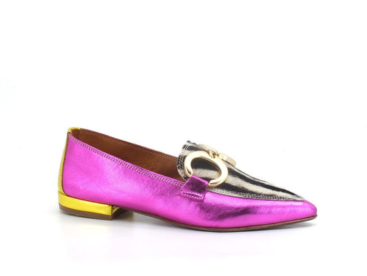 DIVINE FOLLIE Mocassino Punta Animalier Zebra Fuxia Giallo Rosa 901-01F - Sandrini Calzature e Abbigliamento