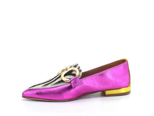 DIVINE FOLLIE Mocassino Punta Animalier Zebra Fuxia Giallo Rosa 901-01F - Sandrini Calzature e Abbigliamento