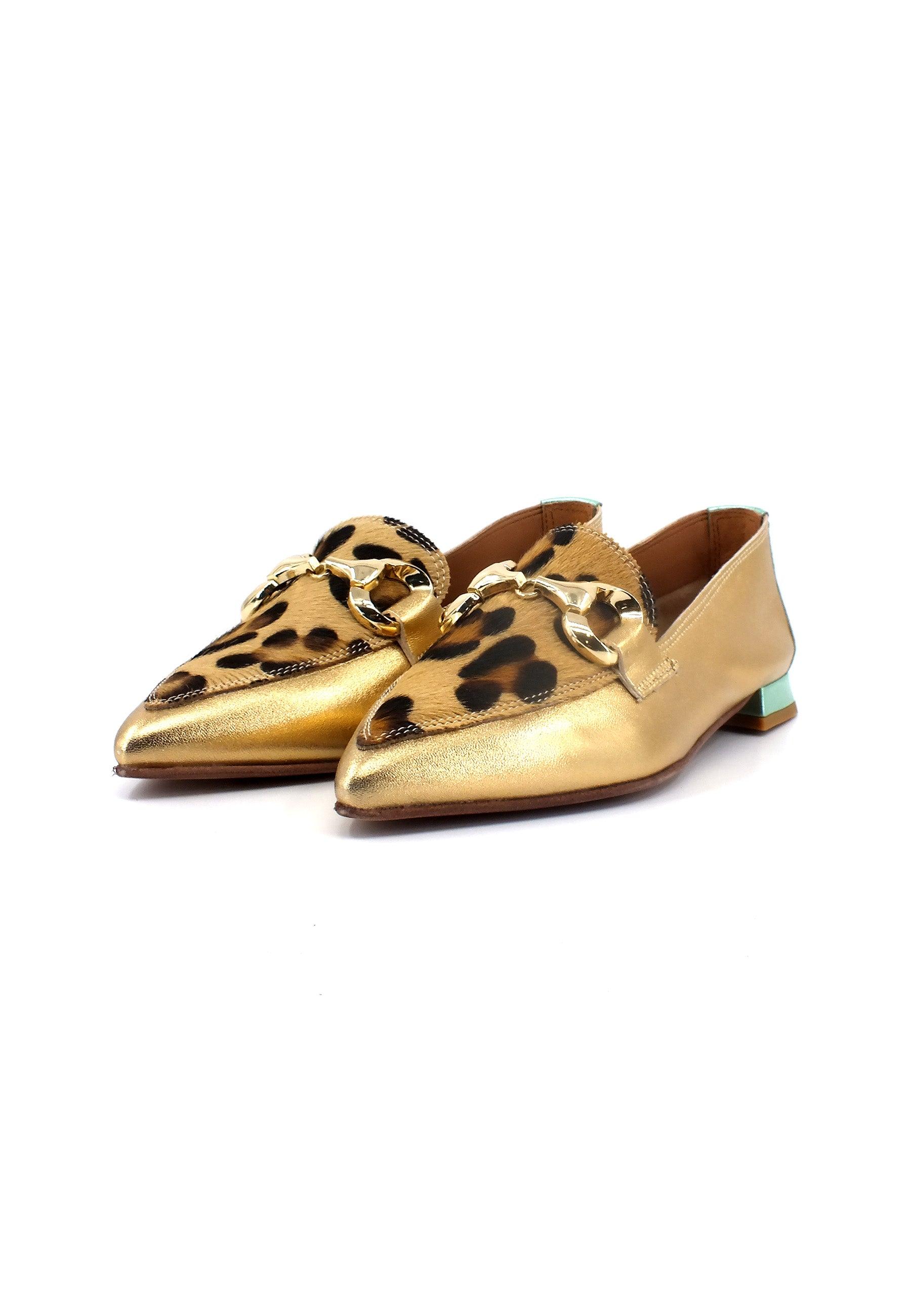 DIVINE FOLLIE Mocassino Punta Donna Leo Gold 901-20F - Sandrini Calzature e Abbigliamento