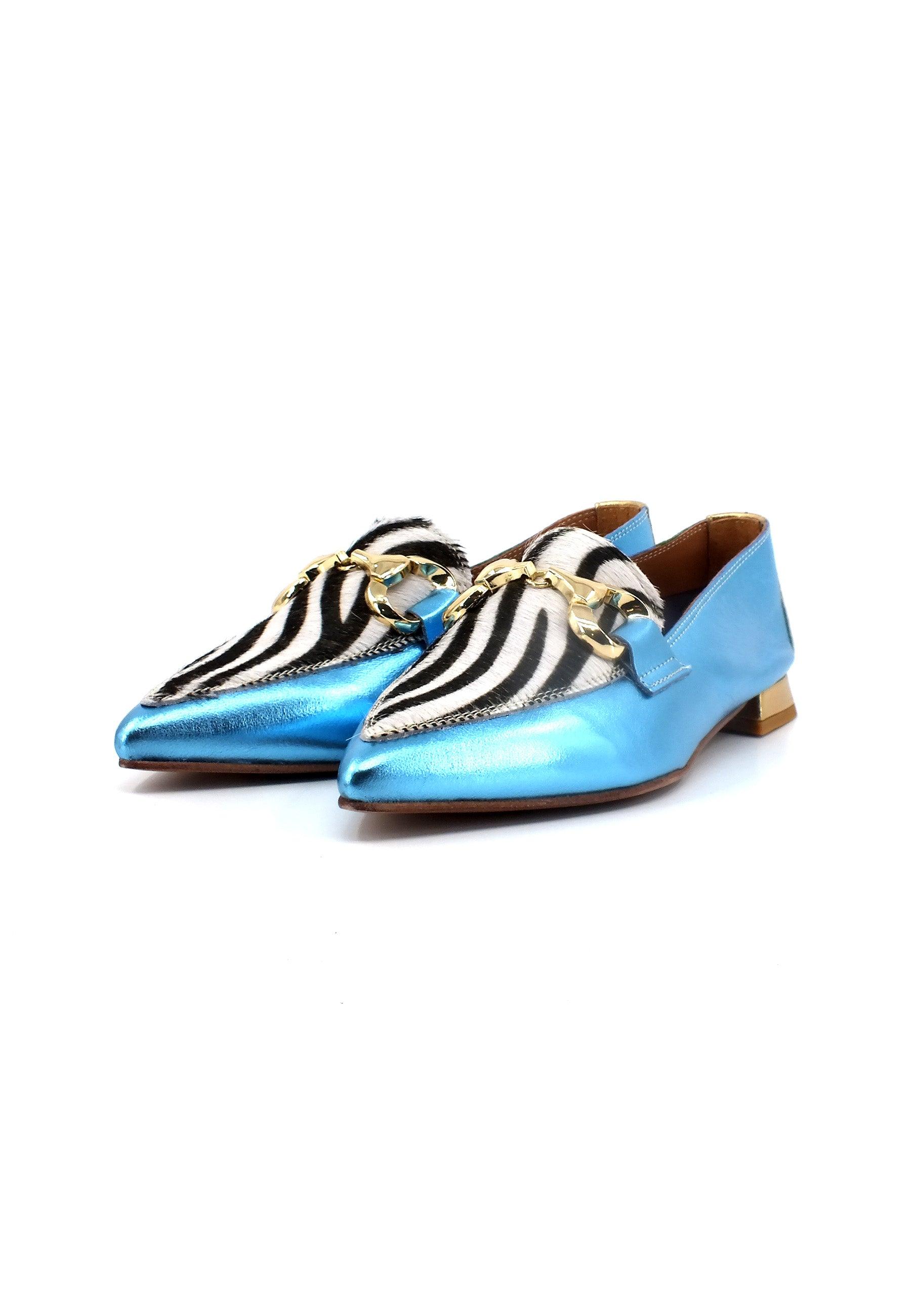 DIVINE FOLLIE Mocassino Punta Donna Zebra Cielo 901-20F - Sandrini Calzature e Abbigliamento