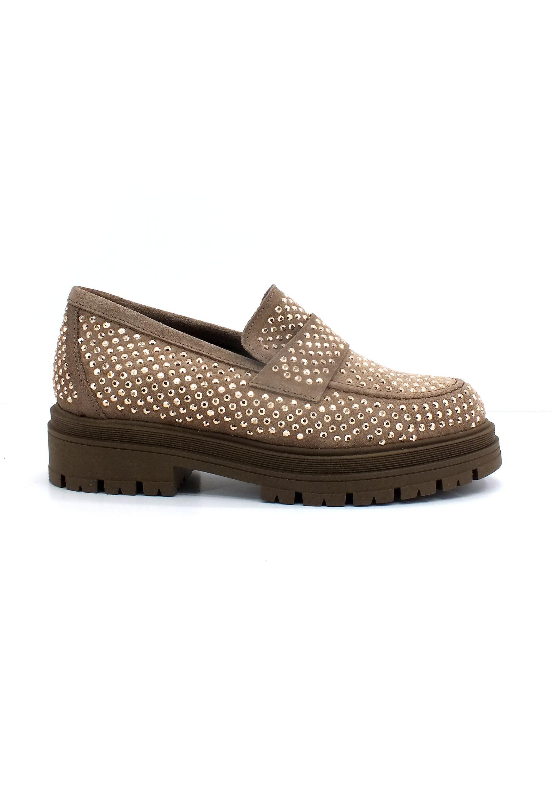 DIVINE FOLLIE Mocassino Strass Donna Taupe DF2302 - Sandrini Calzature e Abbigliamento