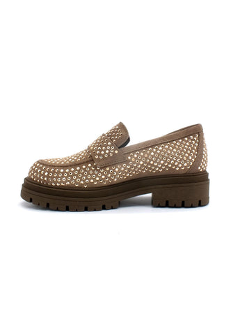 DIVINE FOLLIE Mocassino Strass Donna Taupe DF2302 - Sandrini Calzature e Abbigliamento