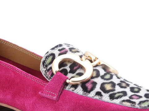 DIVINE FOLLIE Mocassino Suede Animalier Leopard Fuxia Rosa Oro 832-17 - Sandrini Calzature e Abbigliamento