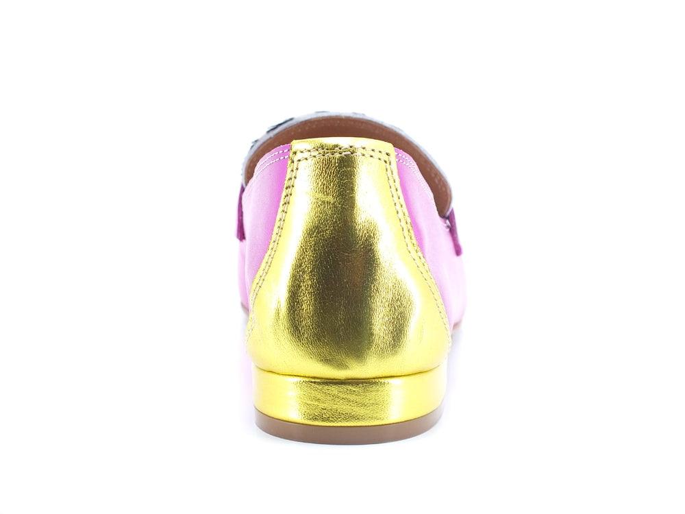 DIVINE FOLLIE Mocassino Suede Animalier Zebra Fuxia Rosa Giallo 832-17 - Sandrini Calzature e Abbigliamento