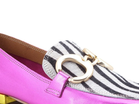 DIVINE FOLLIE Mocassino Suede Animalier Zebra Fuxia Rosa Giallo 832-17 - Sandrini Calzature e Abbigliamento