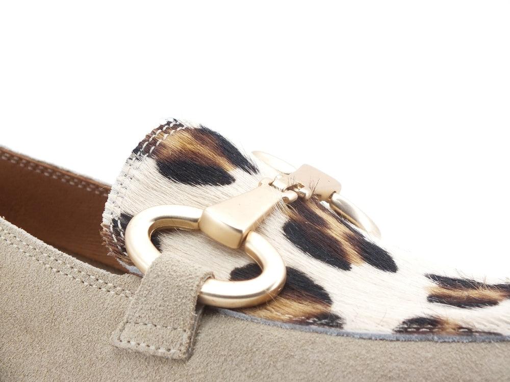 DIVINE FOLLIE Mocassino Suede Lamè Animalier Leopard Beige Oro 175-01 - Sandrini Calzature e Abbigliamento