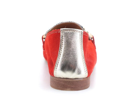 DIVINE FOLLIE Mocassino Suede Lamè Animalier Leopard Rosso Oro 175-01 - Sandrini Calzature e Abbigliamento