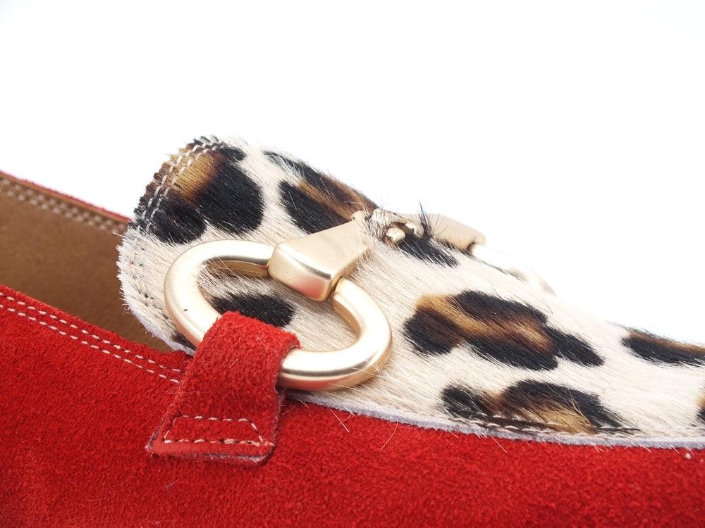 DIVINE FOLLIE Mocassino Suede Lamè Animalier Leopard Rosso Oro 175-01 - Sandrini Calzature e Abbigliamento