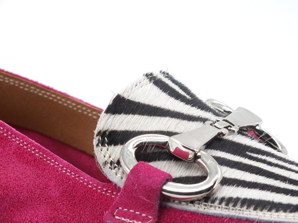 DIVINE FOLLIE Mocassino Suede Lamè Animalier Zebra Rosa Fuxia Argento 175-01 - Sandrini Calzature e Abbigliamento
