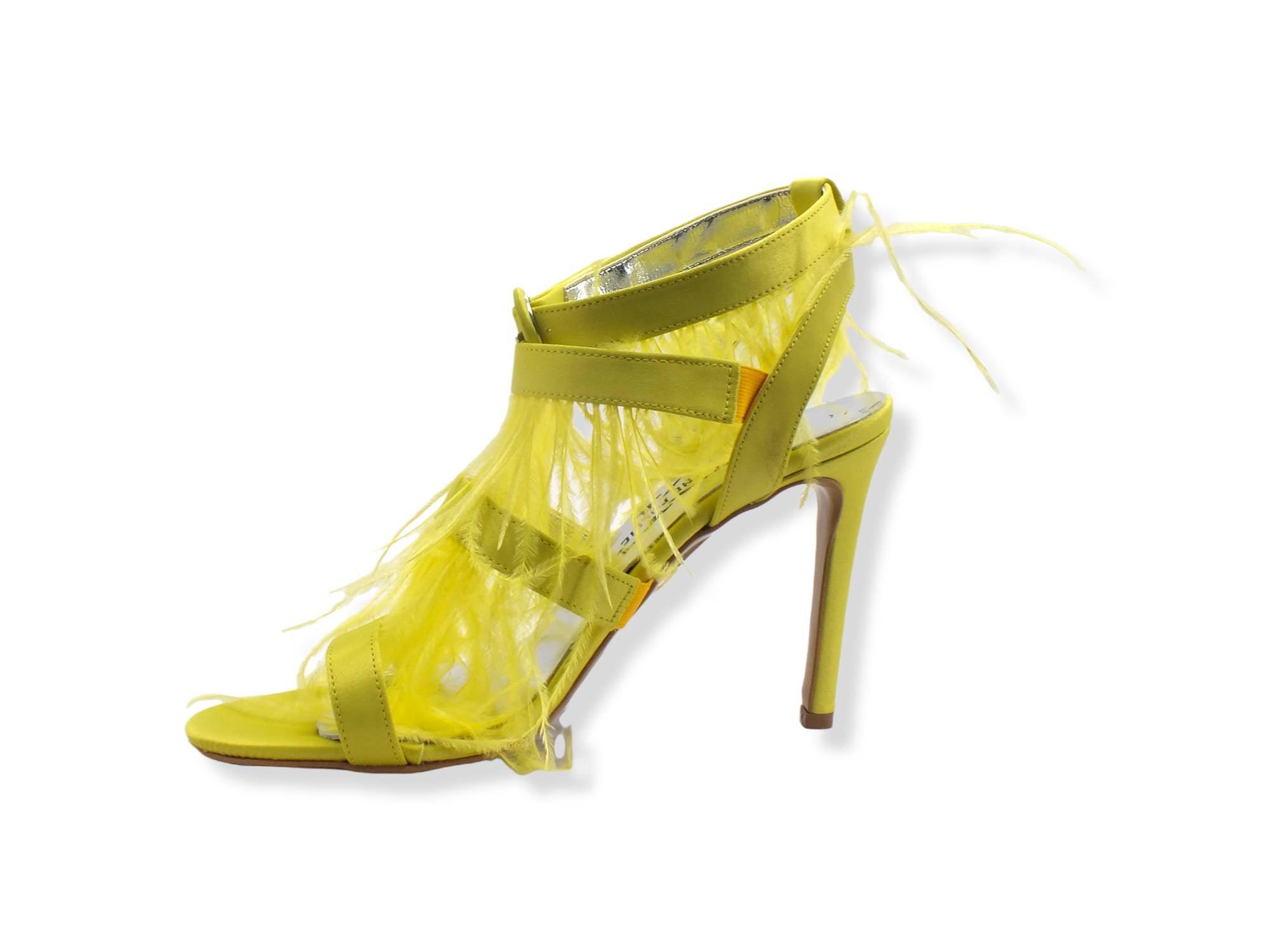 DIVINE FOLLIE Sandalo Tacco Alto Piume Giallo 103 - Sandrini Calzature e Abbigliamento