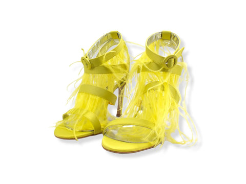 DIVINE FOLLIE Sandalo Tacco Alto Piume Giallo 103 - Sandrini Calzature e Abbigliamento