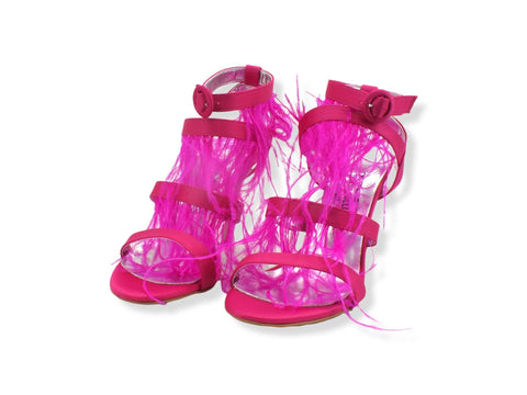DIVINE FOLLIE Sandalo Tacco Alto Piume Rosa Fuxia 103 - Sandrini Calzature e Abbigliamento