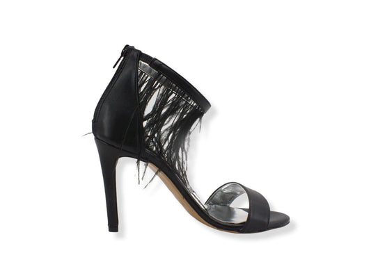 DIVINE FOLLIE Sandalo Tacco Alto Piume Zip Nero 104 - Sandrini Calzature e Abbigliamento