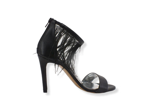 DIVINE FOLLIE Sandalo Tacco Alto Piume Zip Nero 104 - Sandrini Calzature e Abbigliamento