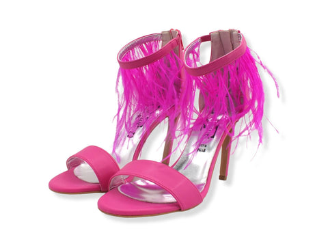 DIVINE FOLLIE Sandalo Tacco Alto Piume Zip Rosa Fuxia 102 - Sandrini Calzature e Abbigliamento