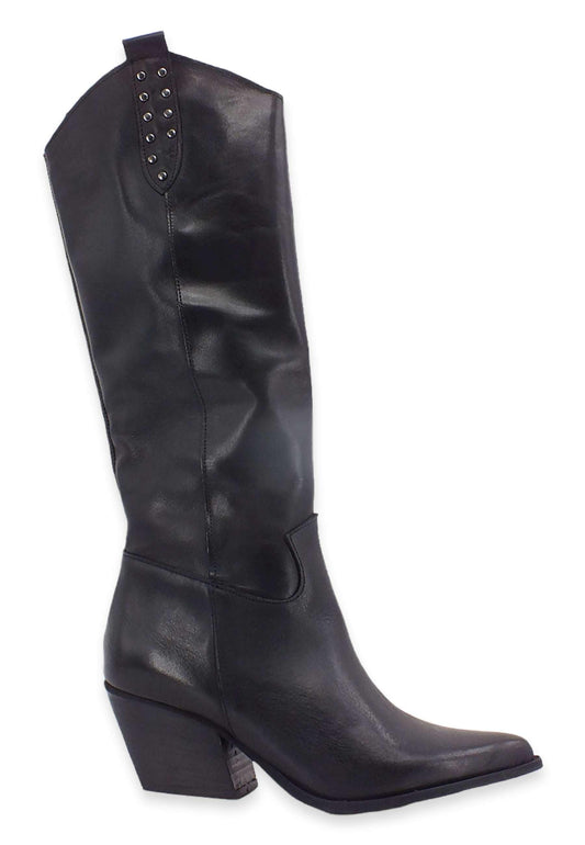 DIVINE FOLLIE Stivale Texano Alto Borchiette Nero DF2203 - Sandrini Calzature e Abbigliamento