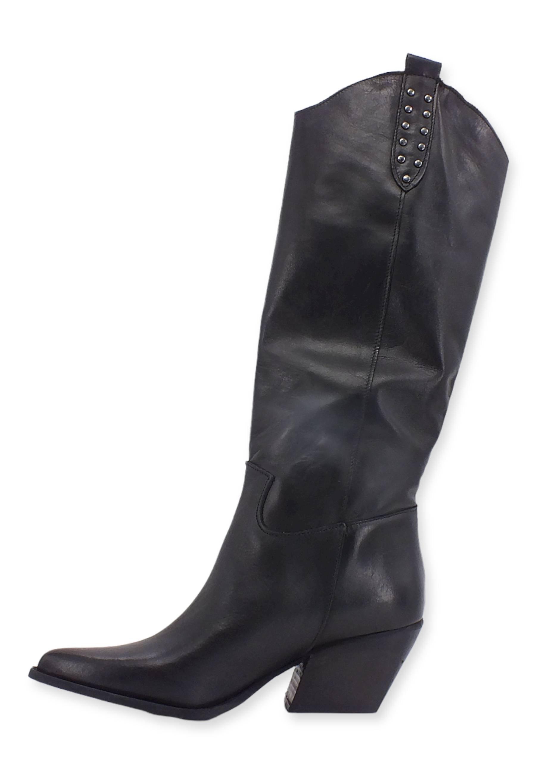 DIVINE FOLLIE Stivale Texano Alto Borchiette Nero DF2203 - Sandrini Calzature e Abbigliamento