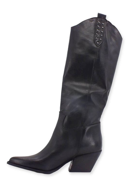 DIVINE FOLLIE Stivale Texano Alto Borchiette Nero DF2203 - Sandrini Calzature e Abbigliamento