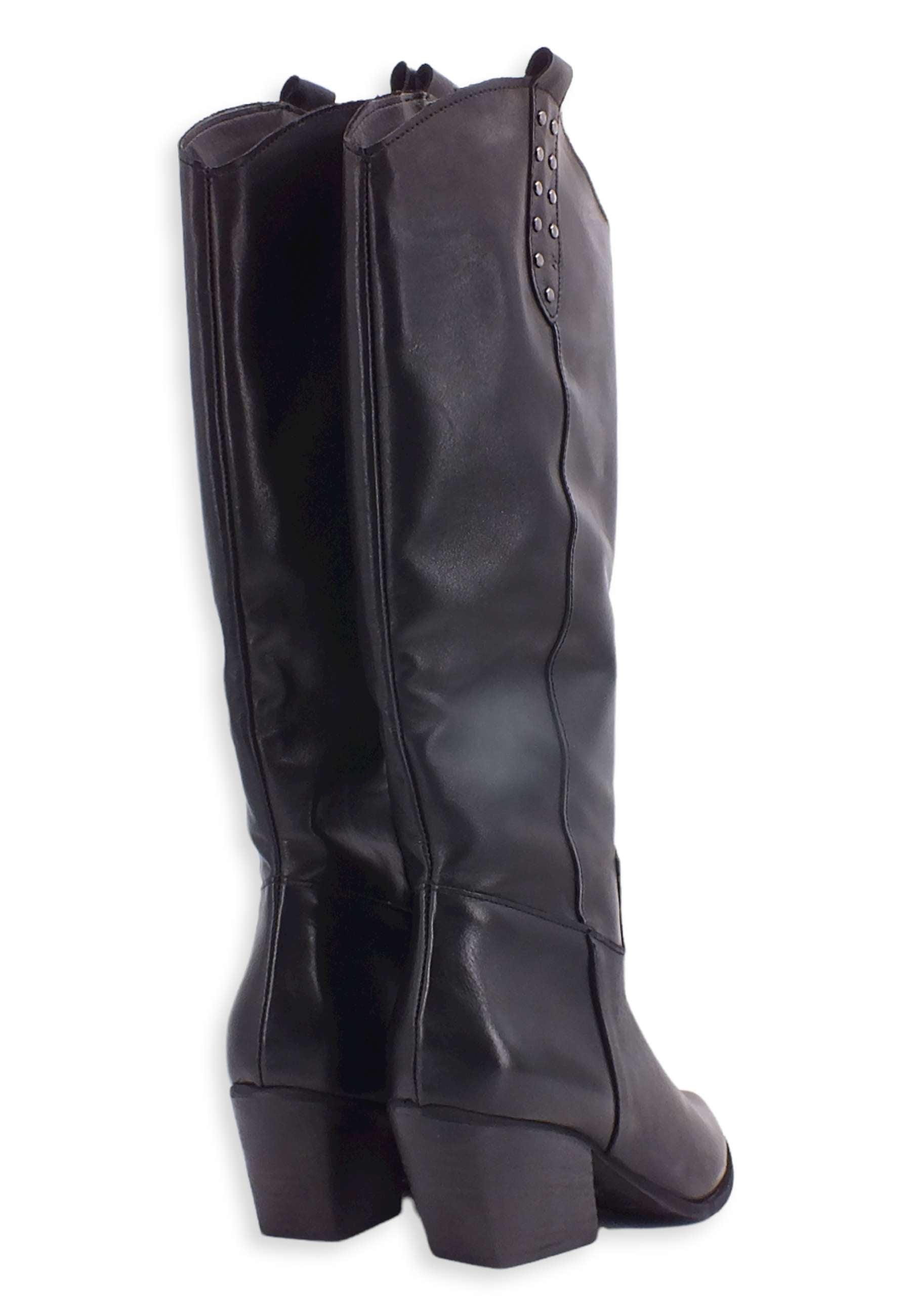 DIVINE FOLLIE Stivale Texano Alto Borchiette Nero DF2203 - Sandrini Calzature e Abbigliamento