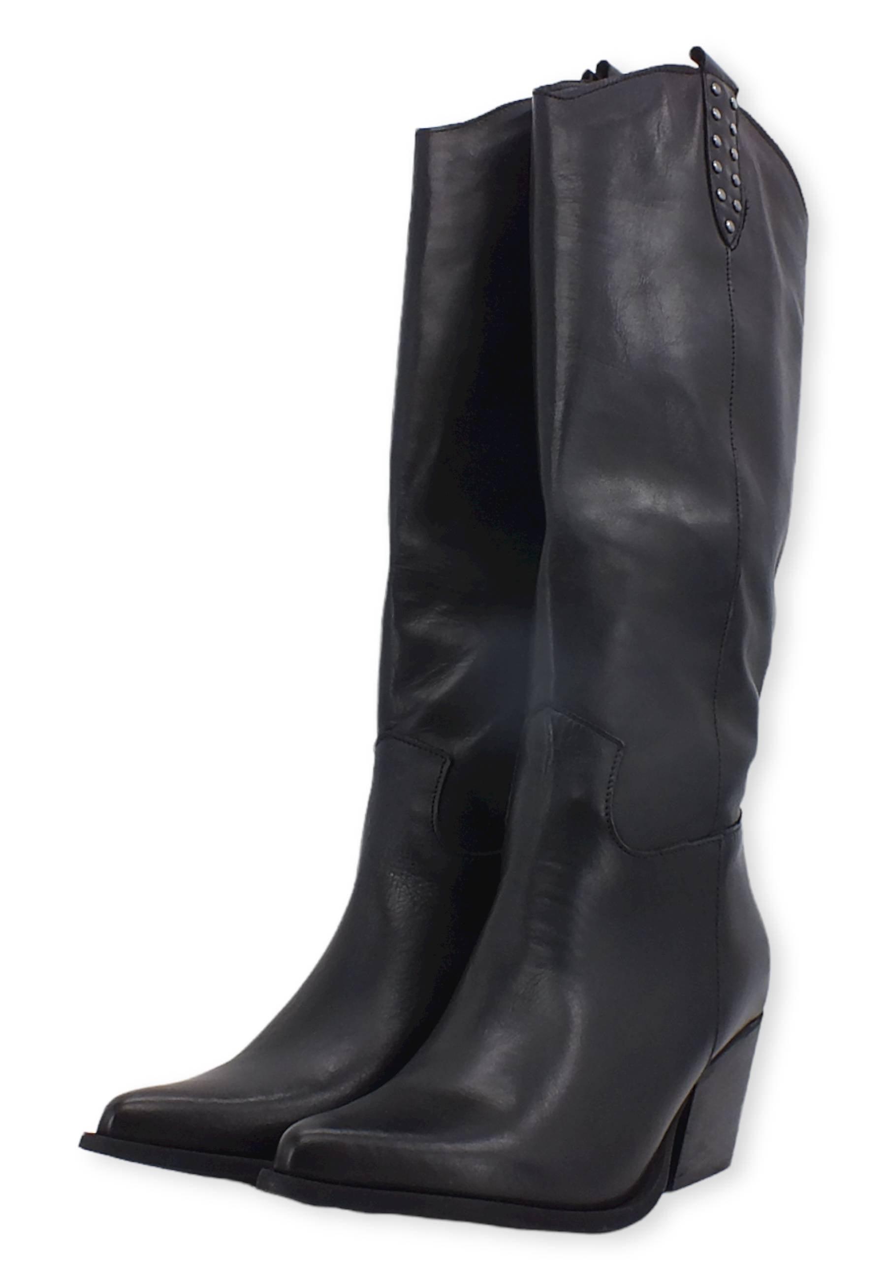 DIVINE FOLLIE Stivale Texano Alto Borchiette Nero DF2203 - Sandrini Calzature e Abbigliamento