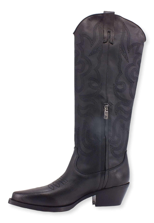 DIVINE FOLLIE Stivale Texano Alto Ricamo Nero DX483 - Sandrini Calzature e Abbigliamento