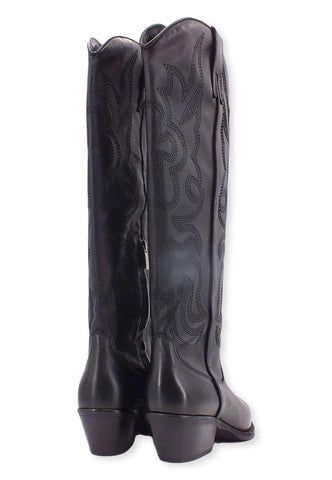 DIVINE FOLLIE Stivale Texano Alto Ricamo Nero DX483 - Sandrini Calzature e Abbigliamento