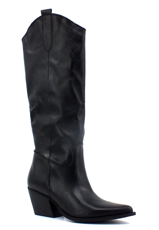 DIVINE FOLLIE Stivale Texano Pelle Donna Nero DFI203 - Sandrini Calzature e Abbigliamento