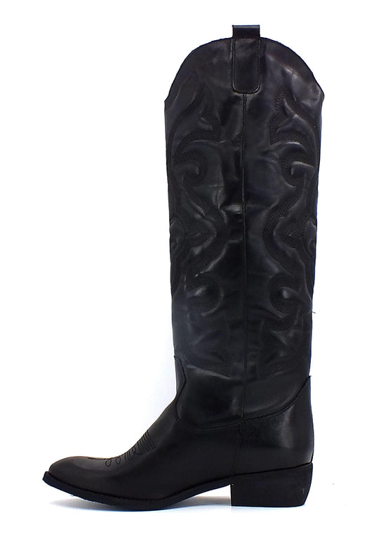 DIVINE FOLLIE Stivale Texano Ricamo Donna Nero DF617 - Sandrini Calzature e Abbigliamento