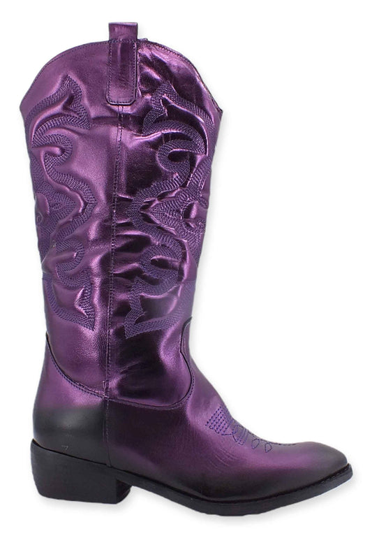 DIVINE FOLLIE Stivale Texano Ricamo Viola Melanzana DF607LM - Sandrini Calzature e Abbigliamento