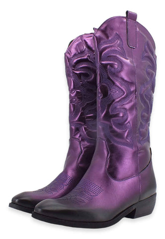DIVINE FOLLIE Stivale Texano Ricamo Viola Melanzana DF607LM - Sandrini Calzature e Abbigliamento