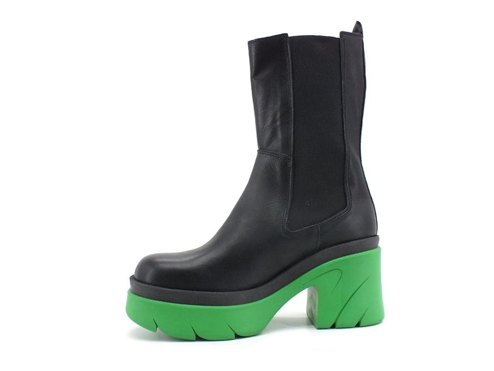 DIVINE FOLLIE Stivaletto Polacco MID Combact Nero Verde COL2 - Sandrini Calzature e Abbigliamento