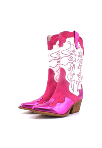 DIVINE FOLLIE Texano Donna Fuxia Bianco DF2324L - Sandrini Calzature e Abbigliamento