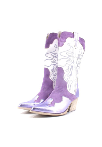 DIVINE FOLLIE Texano Donna Lilla Bianco DF2324L - Sandrini Calzature e Abbigliamento