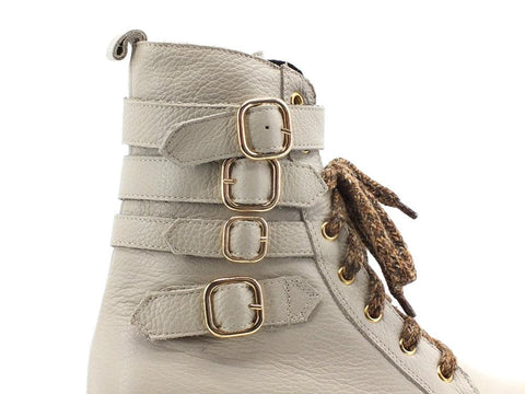 E' MIA Anfibio Pelle Stivaletto Fibbie Beige ANGELICA - Sandrini Calzature e Abbigliamento