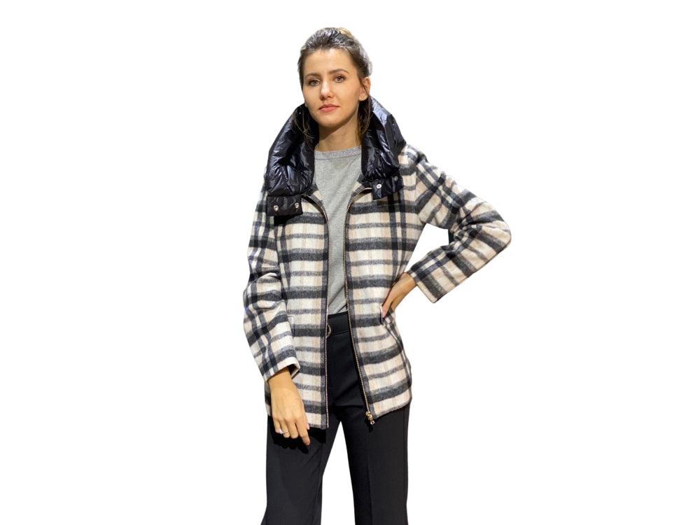 EMME MARELLA Cappotto Corto Fantasia Check Nero Panna ORA - Sandrini Calzature e Abbigliamento