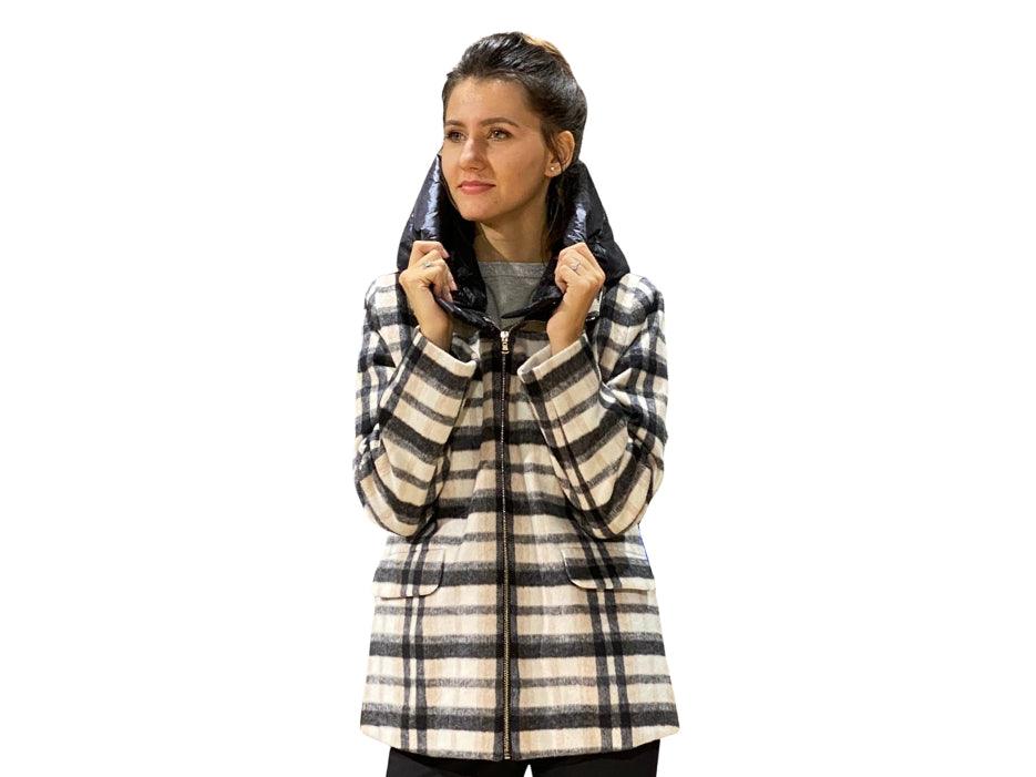 EMME MARELLA Cappotto Corto Fantasia Check Nero Panna ORA - Sandrini Calzature e Abbigliamento