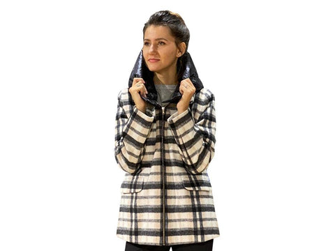 EMME MARELLA Cappotto Corto Fantasia Check Nero Panna ORA - Sandrini Calzature e Abbigliamento