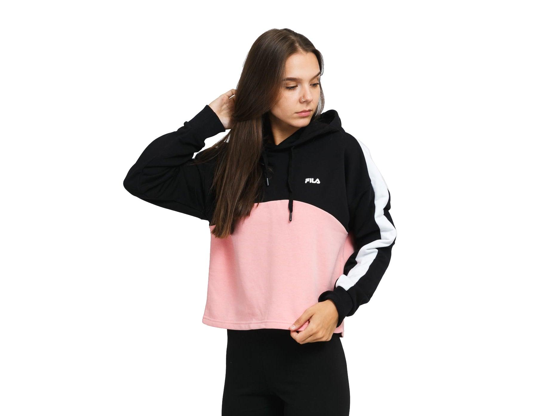 FILA Women Damita Hoody Felpa Cappuccio Black Peony White 688999 - Sandrini Calzature e Abbigliamento
