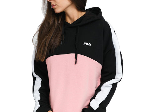 FILA Women Damita Hoody Felpa Cappuccio Black Peony White 688999 - Sandrini Calzature e Abbigliamento