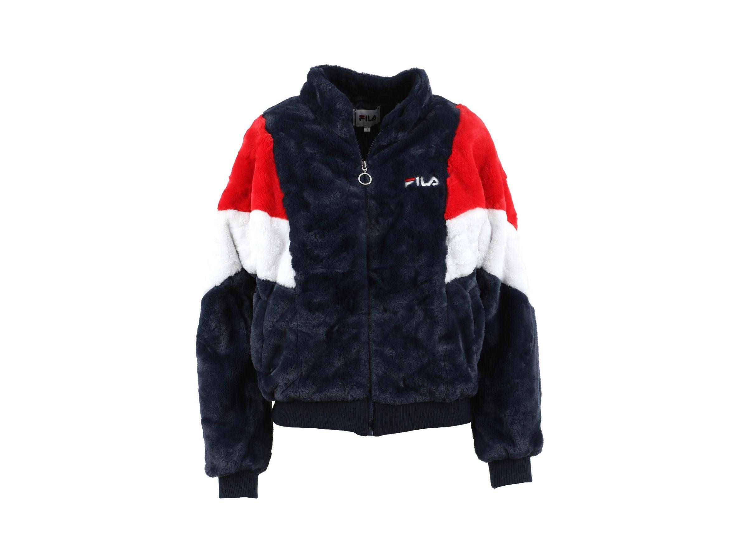 FILA Women Elin Fake Fur Jacket Giubbotto Pelo Black White Red 688931 - Sandrini Calzature e Abbigliamento