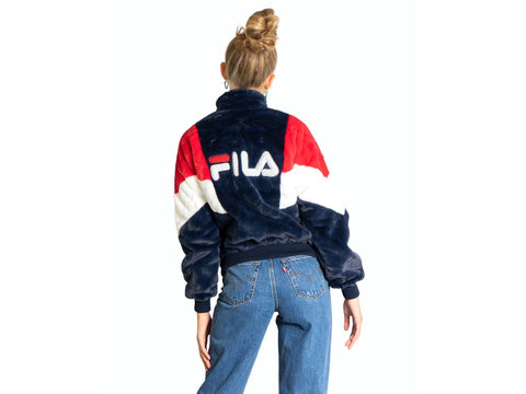 FILA Women Elin Fake Fur Jacket Giubbotto Pelo Black White Red 688931 - Sandrini Calzature e Abbigliamento