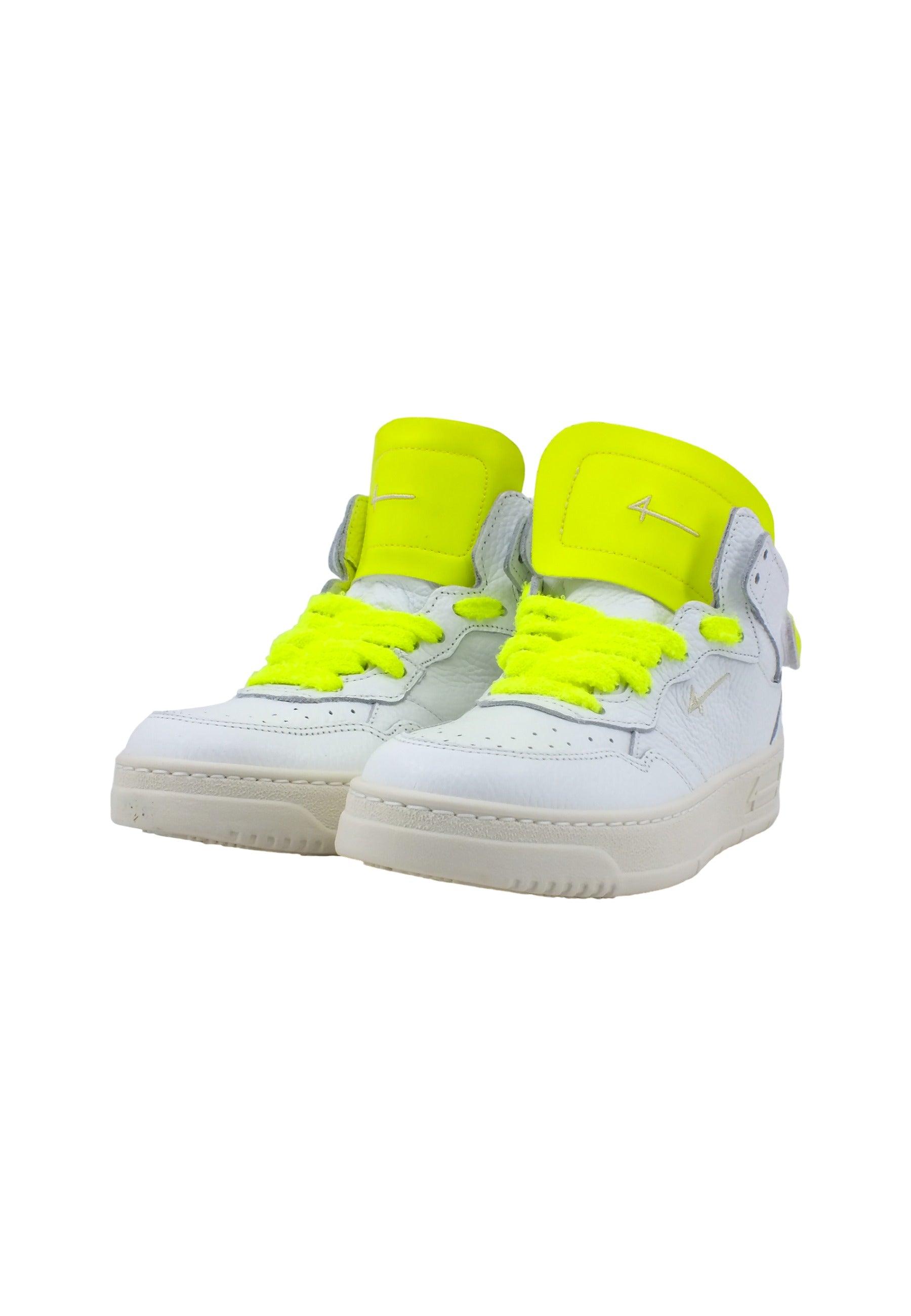 FOURLINE Sneaker Mid Max Donna Bianco Giallo Fluo X100 - Sandrini Calzature e Abbigliamento