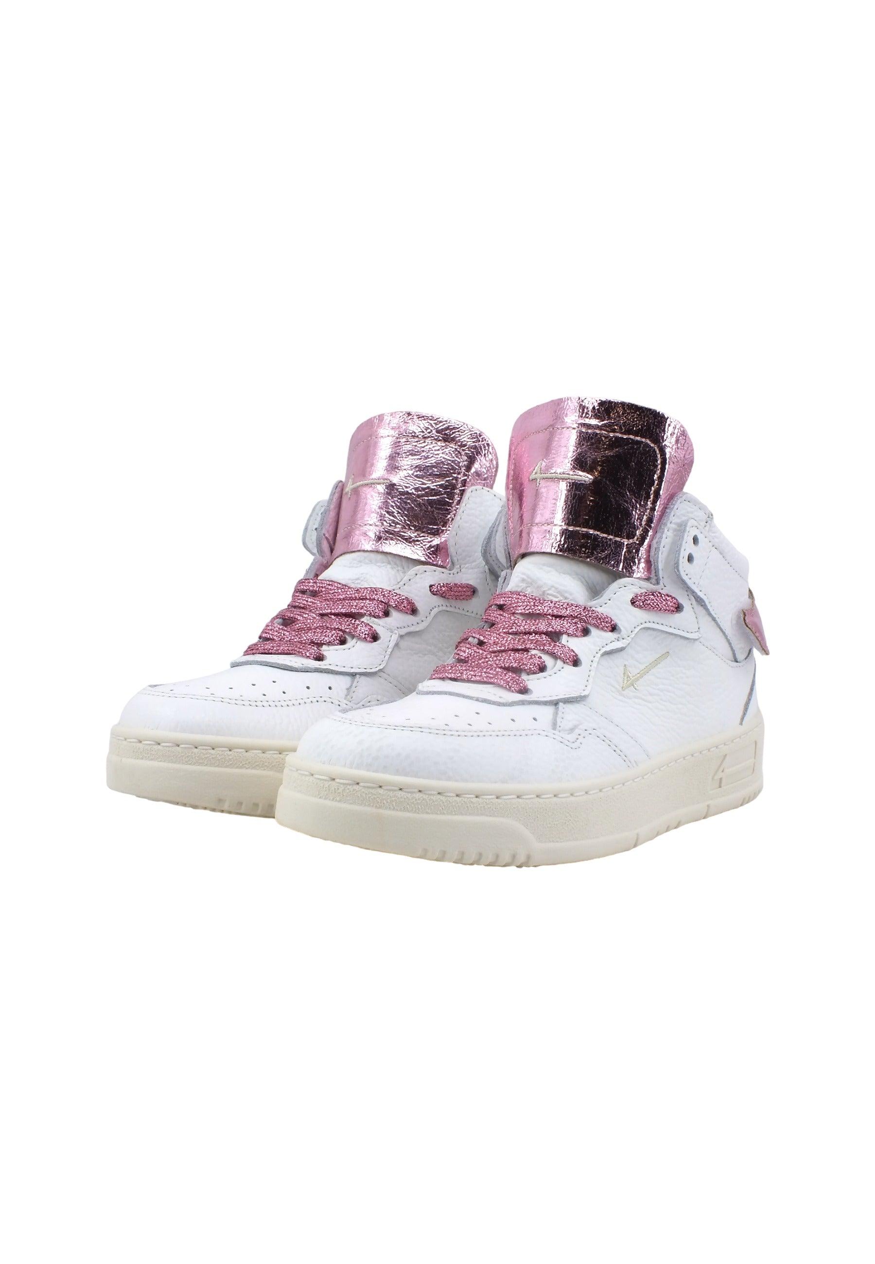 FOURLINE Sneaker Mid Max Donna Bianco Lamè Rosa X109 - Sandrini Calzature e Abbigliamento