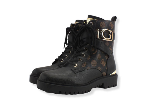 GUESS Anfibio Donna Loghi Printed Zip Laterali Black Gold FL8ONAFAL10 - Sandrini Calzature e Abbigliamento