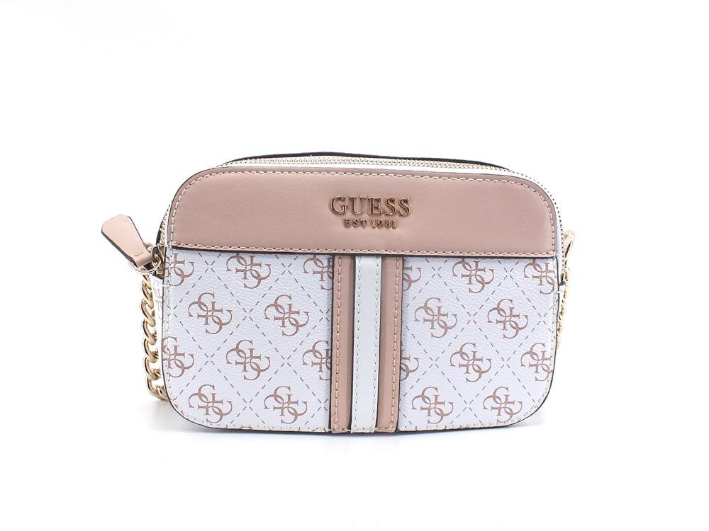 GUESS Noelle Crossbody Camera Zip Borsa Tracolla Loghi White Multi KG787914 - Sandrini Calzature e Abbigliamento