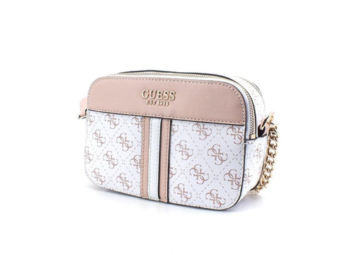 GUESS Noelle Crossbody Camera Zip Borsa Tracolla Loghi White Multi KG787914 - Sandrini Calzature e Abbigliamento
