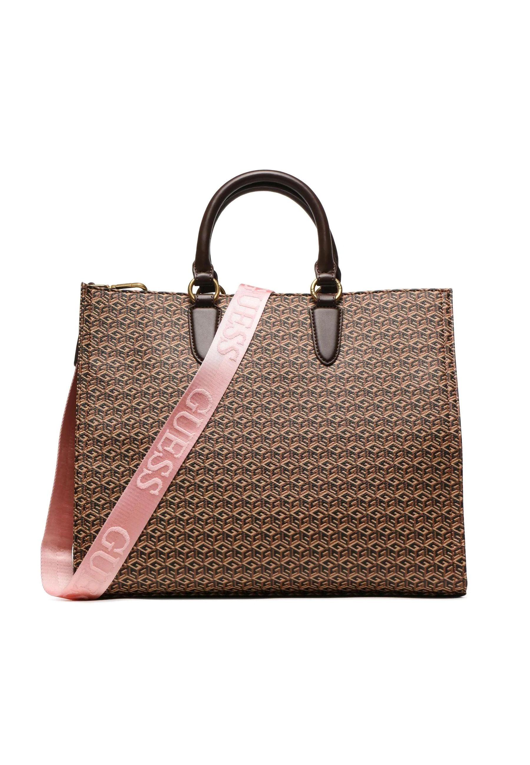 GUESS Rainee Borsa Tote Brown Logo Rose SA900323 - Sandrini Calzature e Abbigliamento