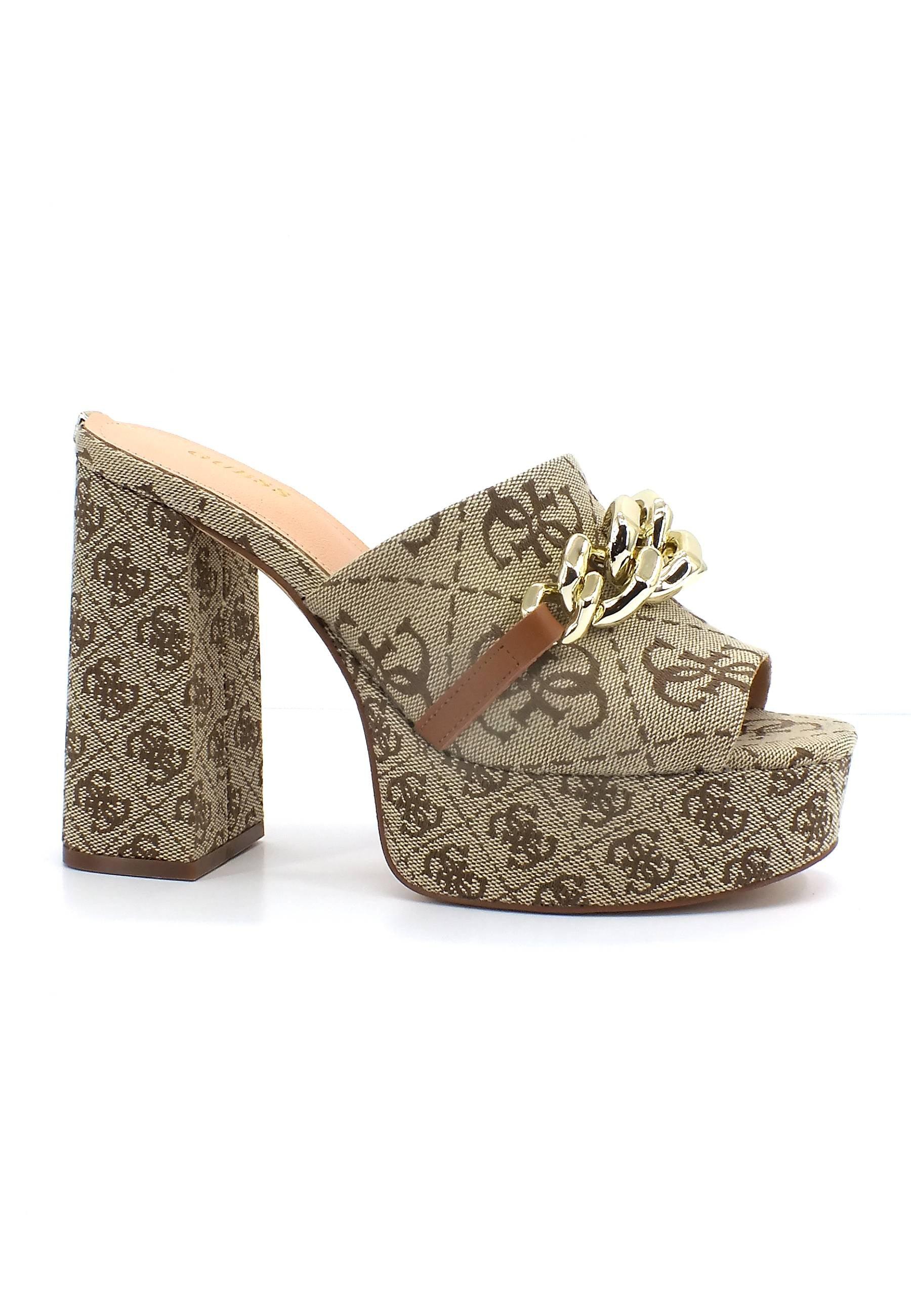 GUESS Sabot Tacco Largo Donna Beige Brown FL5XN2FAL03 - Sandrini Calzature e Abbigliamento