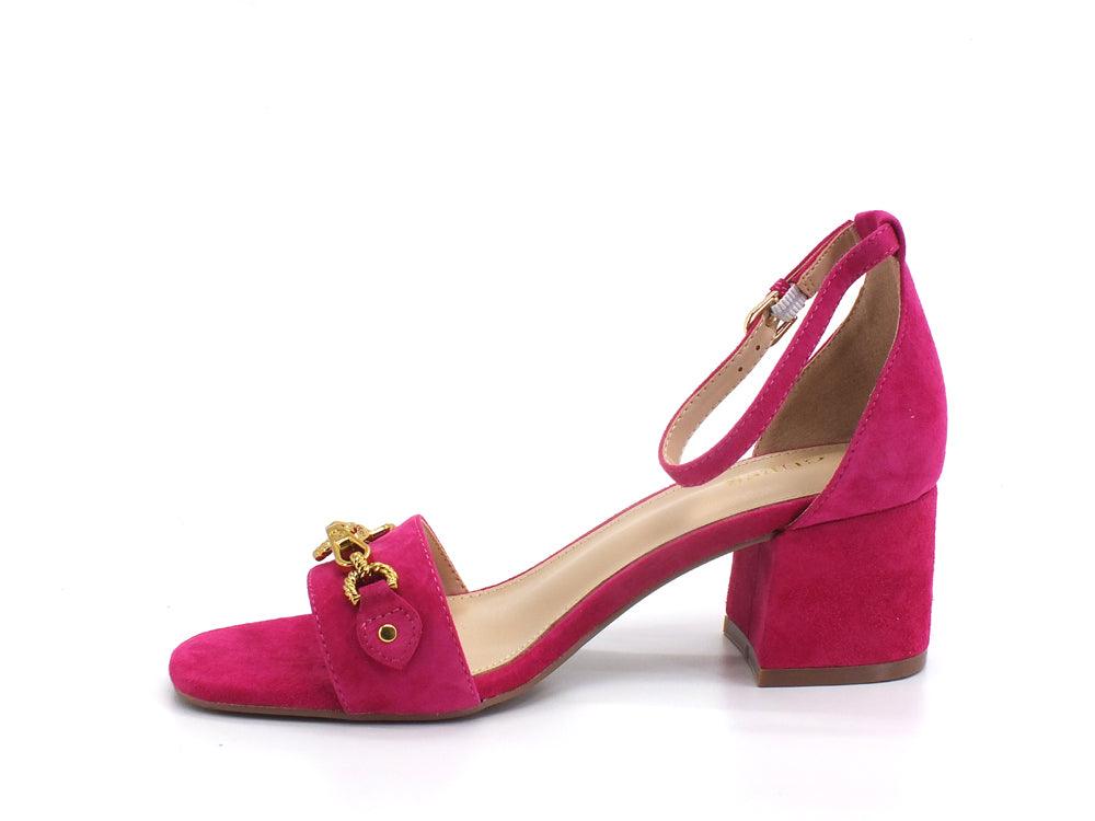 GUESS Sandalo Tacco Suede Morsetto Gold Fuxia FL6SRASUE03 - Sandrini Calzature e Abbigliamento