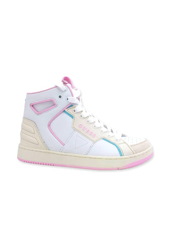 GUESS Sneaker Basket Hi Donna White Pink FL7BSQLEA12 - Sandrini Calzature e Abbigliamento